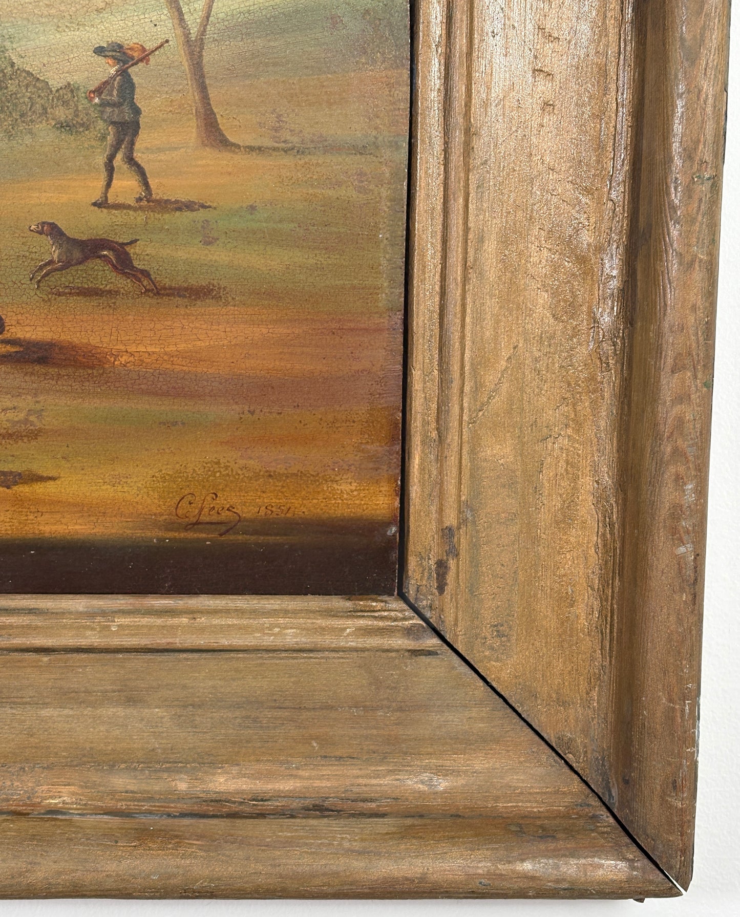 c1800s Oil on Tin of Period Golfers, Unknown Artist
