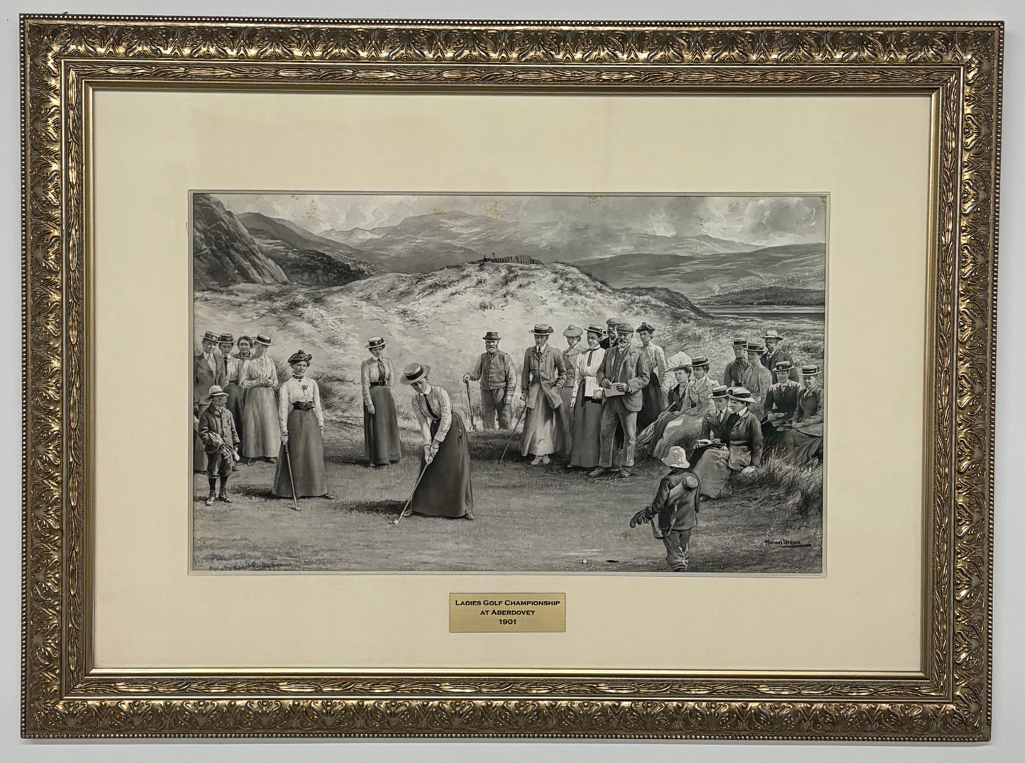 Original 1901 Michael Brown Artwork for Life Assoc. Calendar - Ladies Golf Championship at Aberdovey