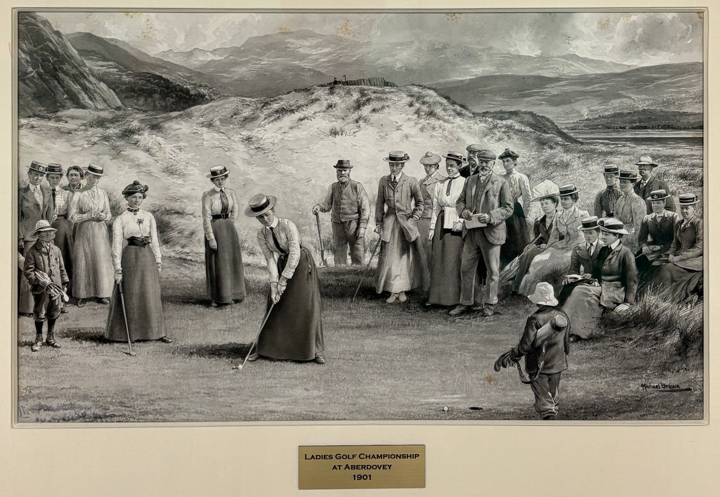 Original 1901 Michael Brown Artwork for Life Assoc. Calendar - Ladies Golf Championship at Aberdovey