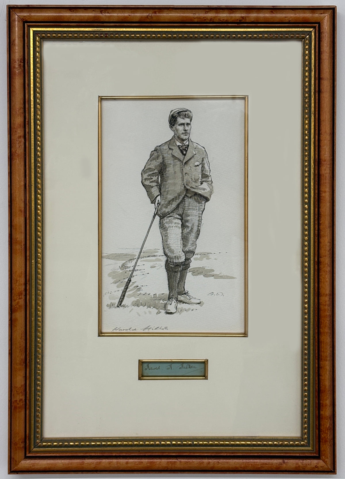 Harold Hilton Sketch by Arthur Weaver w/ Hilton Autograph