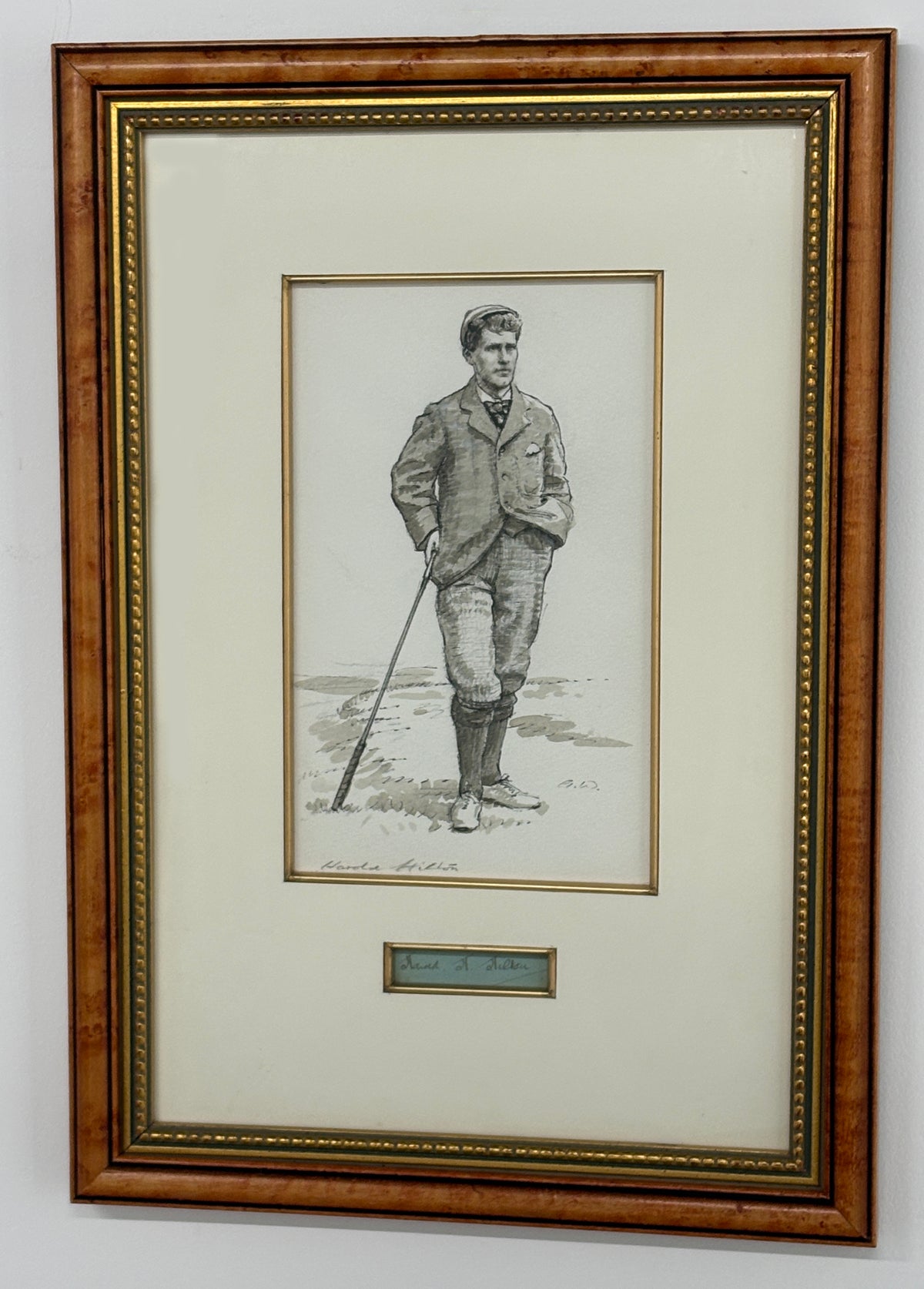 Harold Hilton Sketch by Arthur Weaver w/ Hilton Autograph