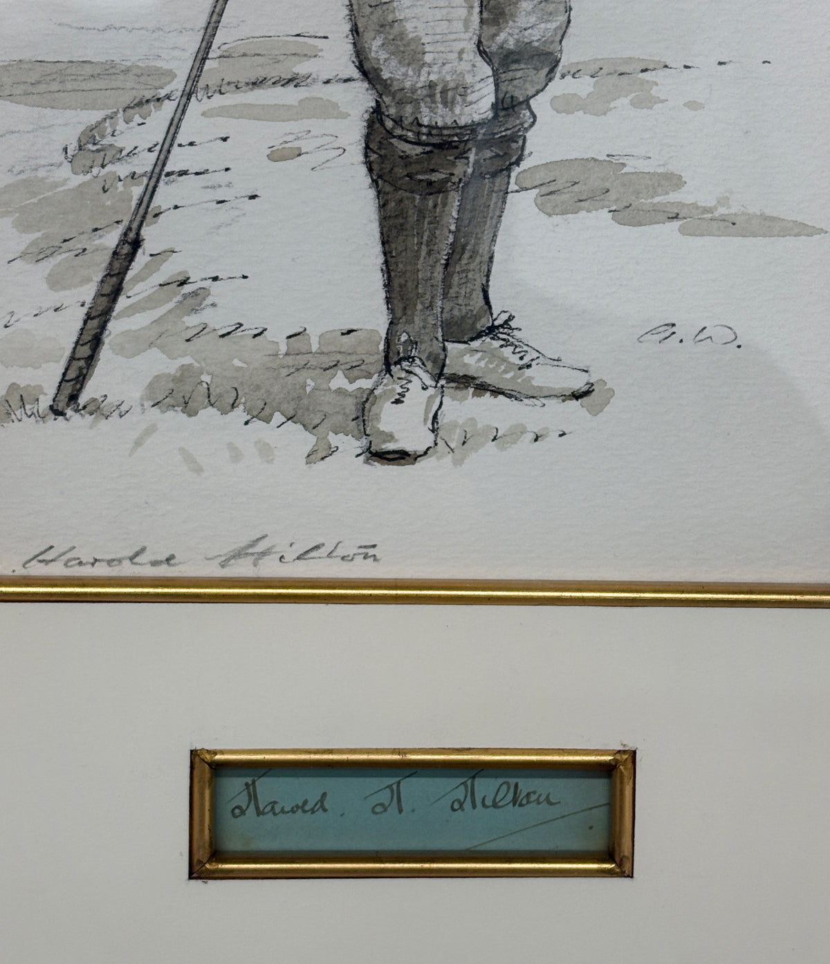Harold Hilton Sketch by Arthur Weaver w/ Hilton Autograph
