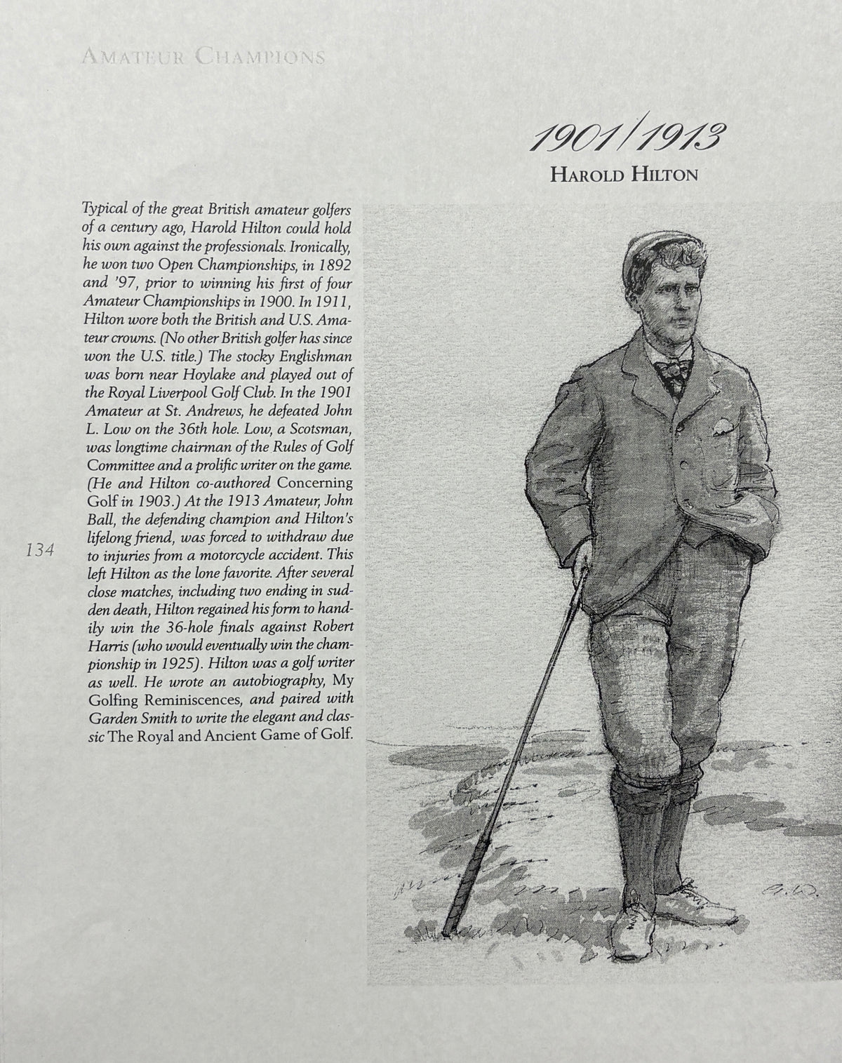 Harold Hilton Sketch by Arthur Weaver w/ Hilton Autograph