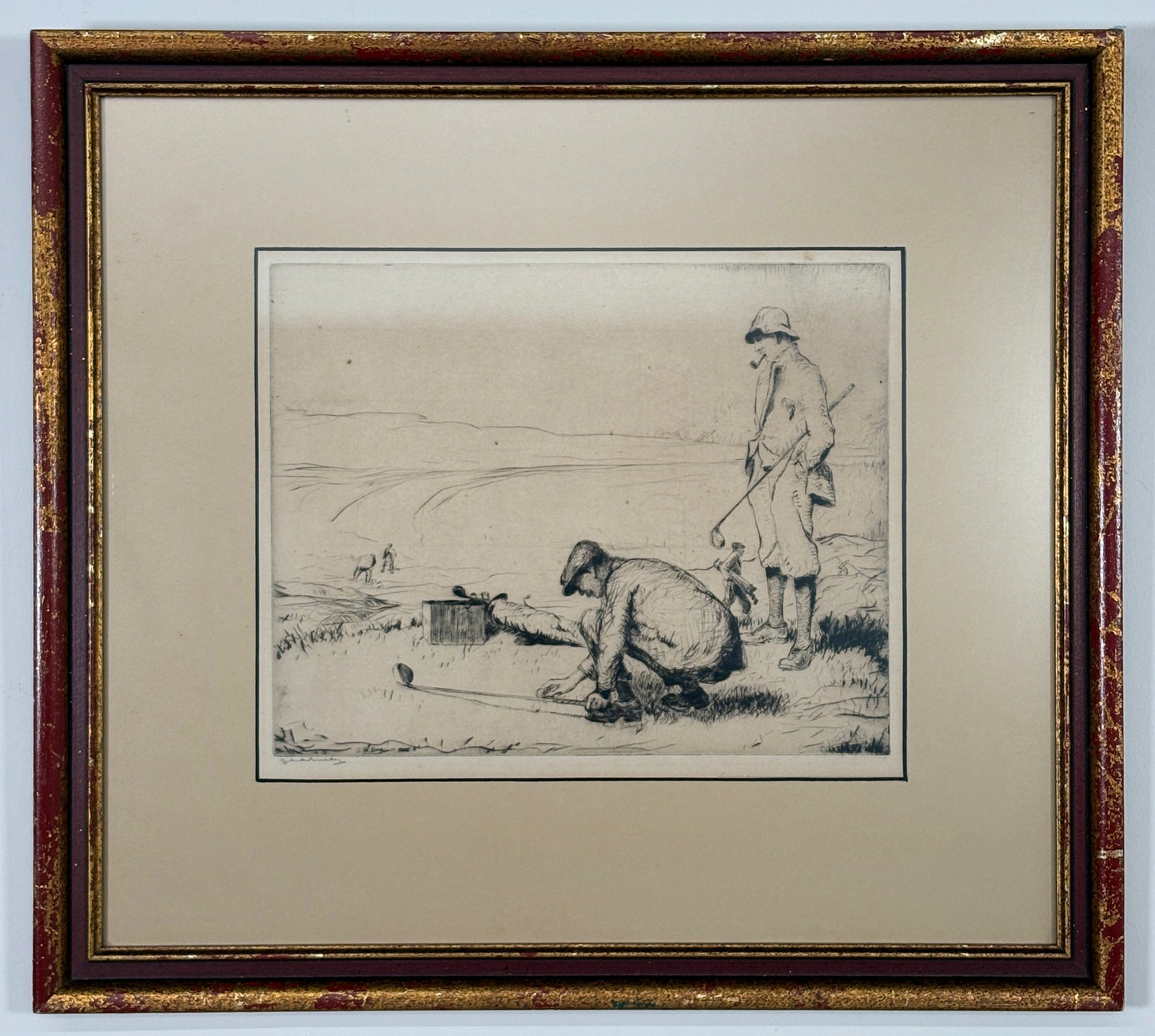 "The Tee" Dry Point Etching by John R. Barclay, c1920s