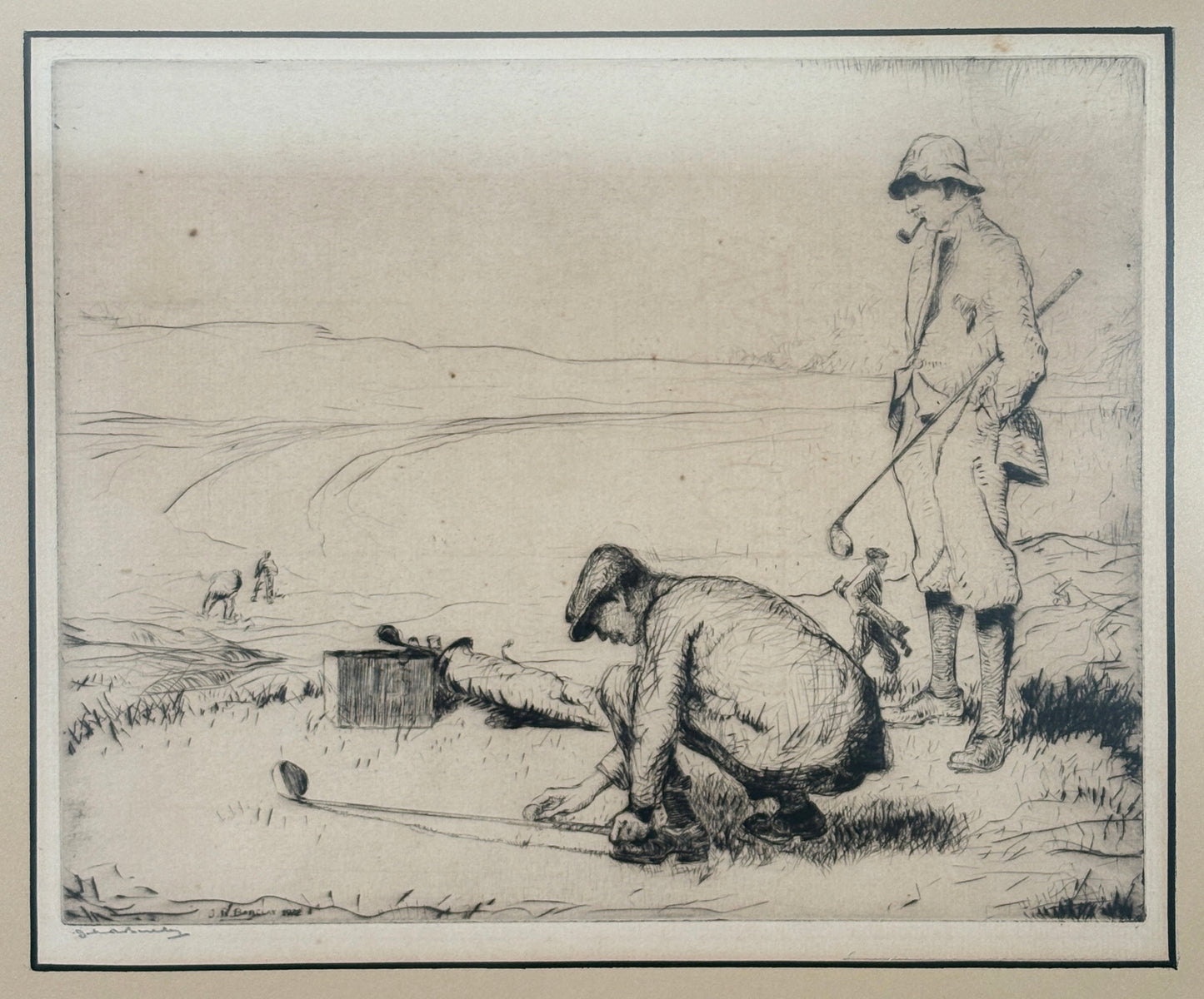 "The Tee" Dry Point Etching by John R. Barclay, c1920s