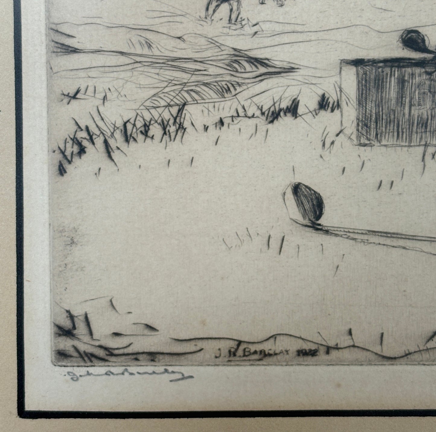 "The Tee" Dry Point Etching by John R. Barclay, c1920s