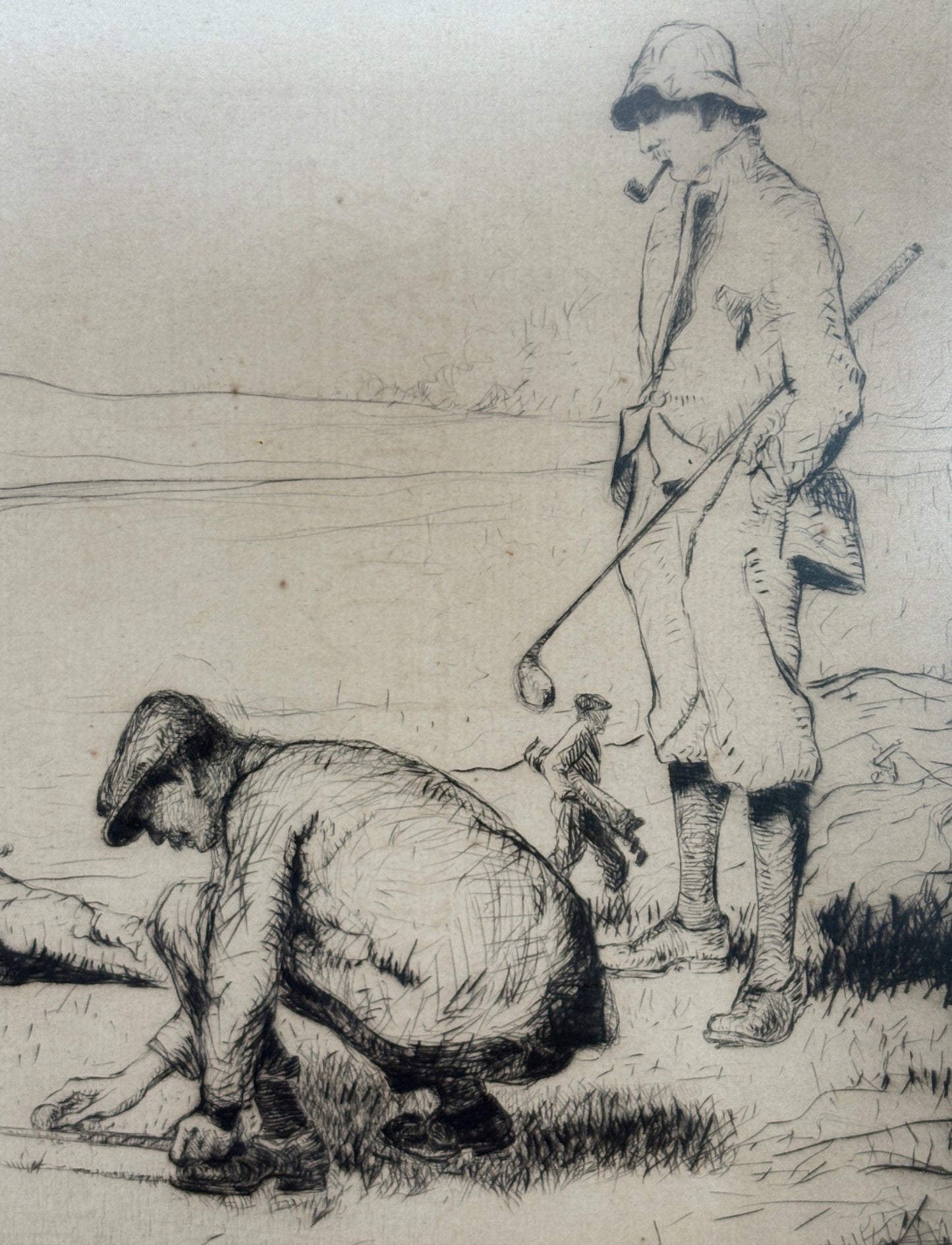 "The Tee" Dry Point Etching by John R. Barclay, c1920s